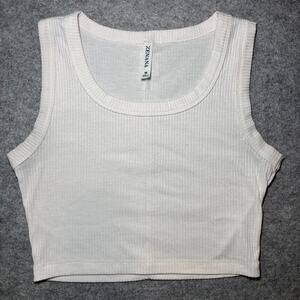 ZENANA Women M Ribbed Tank Top Casual Sleeveless White